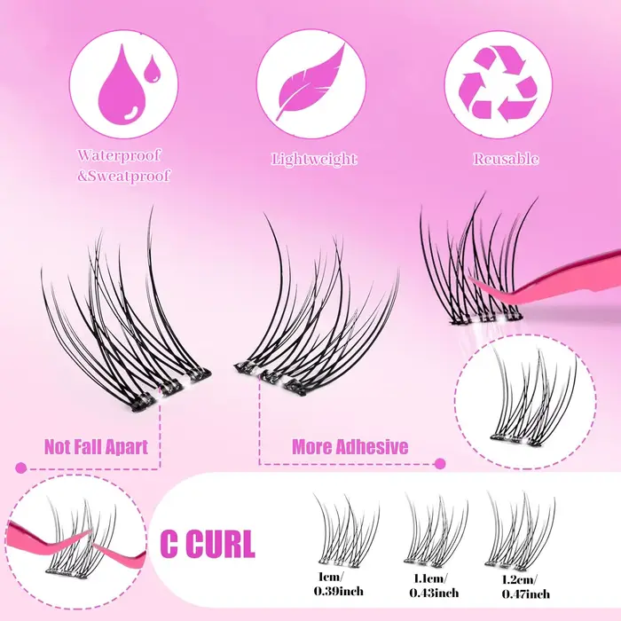 Faux cils auto-adhésifs, grappes de cils à pression, extensions de cils vaporeux, kit d'extension de