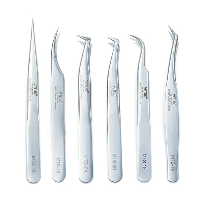 VETUS – pincettes argentées originales de la nouvelle série MTS pour Extensions de cils