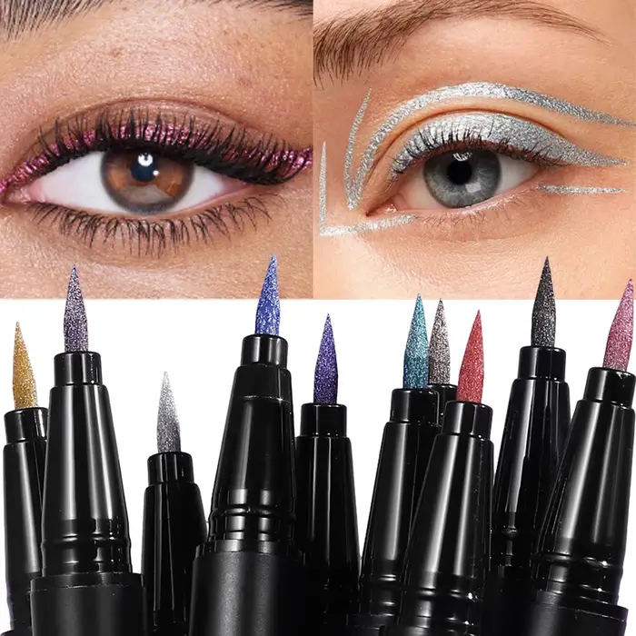 Crayon Eyeliner Liquide Métallique Blanc Violet Ultra-fin Rose Stylo pour les Yeux Séchage Rapide Paillettes Nacrées