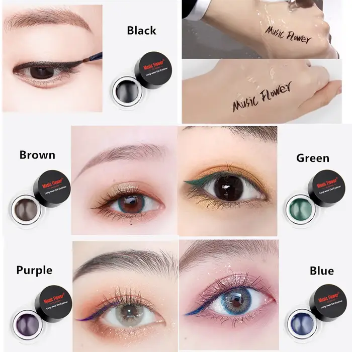 Musique fleur 2 en 1 marron + noir Eyeliner Gel maquillage étanche Eye Liner Kit outil