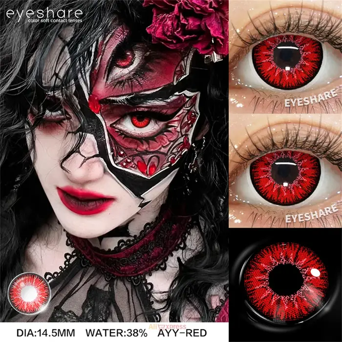 EYESHARE Vampire Red Eye Lentilles Halloween Lentilles de contact colorées Diable Cosplay Blanc Anime Eye Lentille avec des élèves roses pour la fête