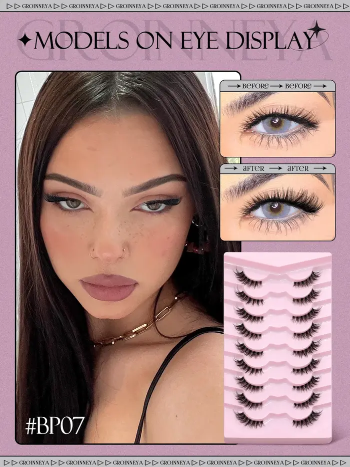 GROINNEYA Les cils œil de chat créent un look naturel Demi-cils avec extrémités ailées