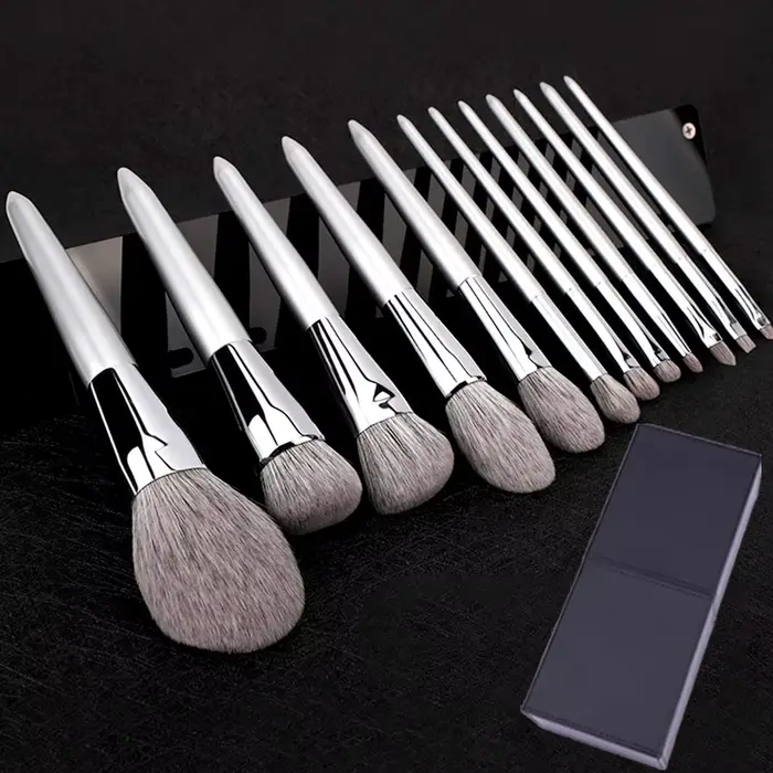 KLINA 12 pièces Kit de pinceaux de maquillage professionnel naturel chèvre cheveux fond de teint pou