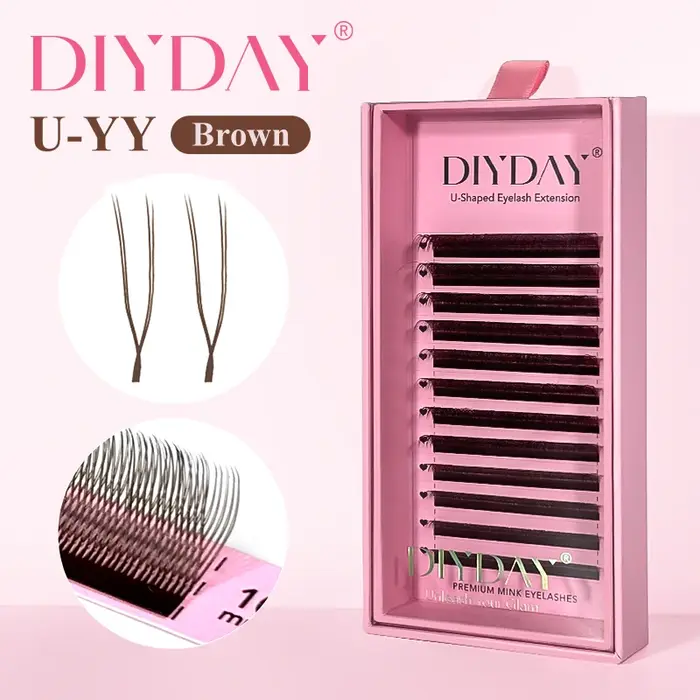 DIYDAY en forme de U YY cils bruns Premium PBT BASF YY brun foncé Extension de Faux cils Double couc