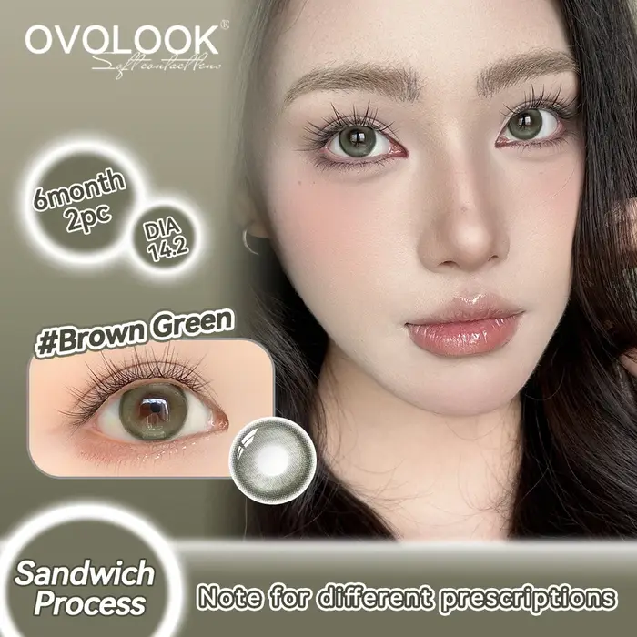 OVOLOOK-2PCS Lentilles de contact grises à effet agrandissant pour les yeux, confortables et antidérapantes, style coréen "yeux de chiot"