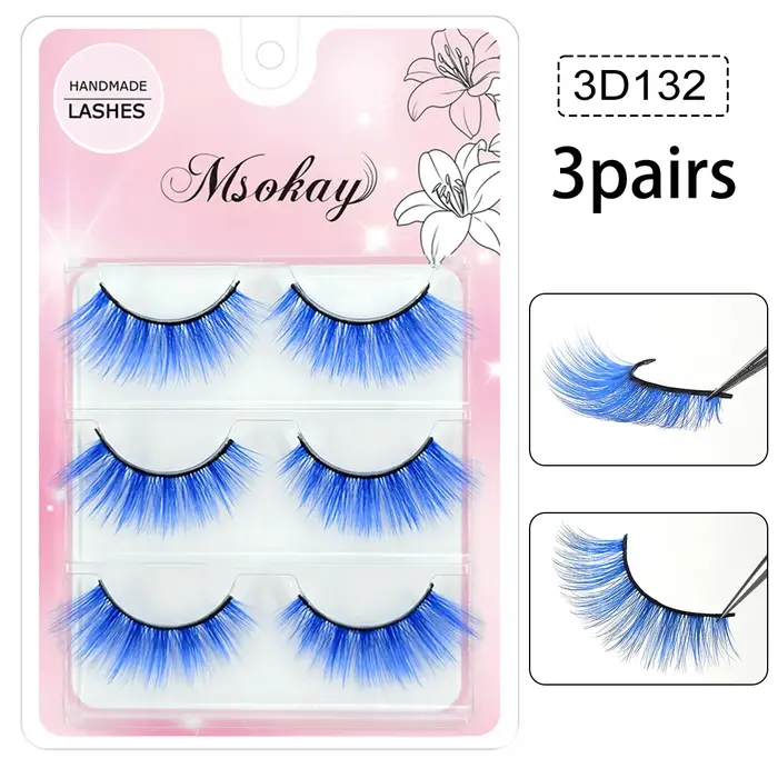 3 paires de faux cils arc-en-ciel
