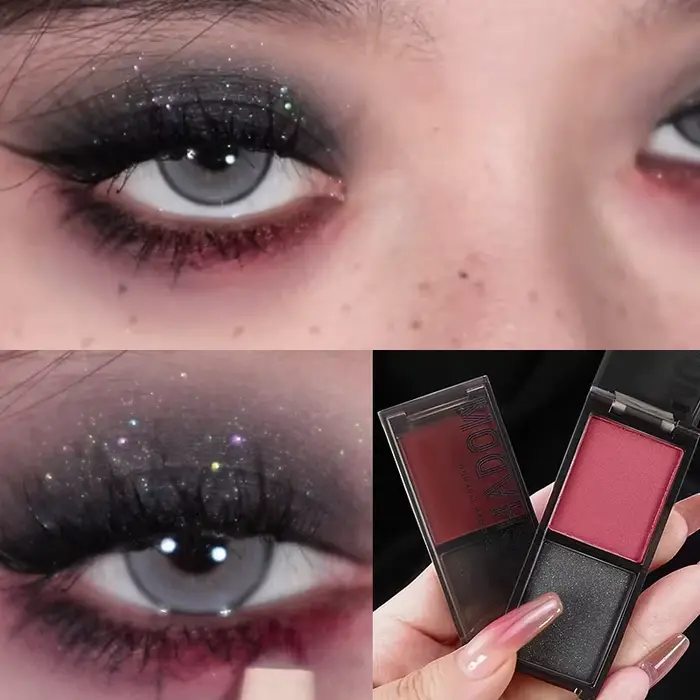 Palette de fards à paupières noirs à paillettes bicolores