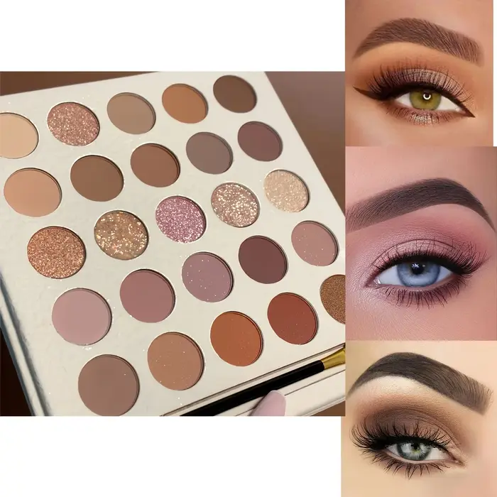 Palette de fards à paupières 25 couleurs, tons terre, mat et scintillant, automne hiver, faible Satu