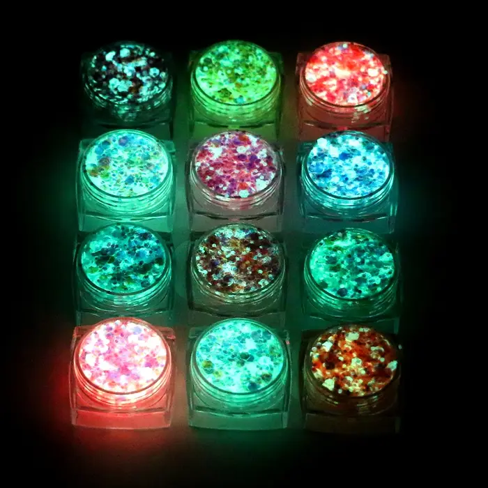 Bowitzki 12 couleurs brillent dans le noir paillettes Gel visage