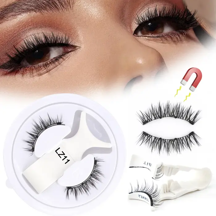 Ensemble de faux cils magnétiques, cils bouclés naturels faits à la main avec pince à épiler, outils