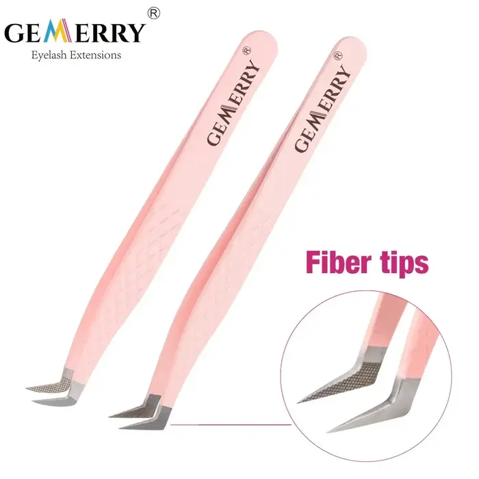 GEMERRY 1 PC pince à cils avec pointes de fibres rose acier professionnel haute précision pour venti