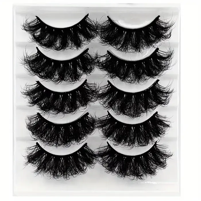 5 paires de faux cils en vison synthétique, longue durée, effet volume spectaculaire, épais et longs