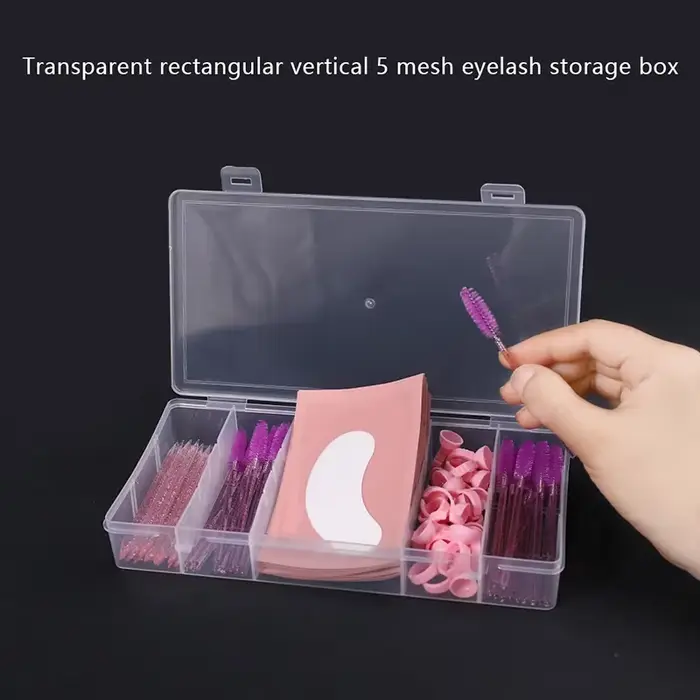 Organisateur d'outils d'extension de cils Vertical à 5 grilles, rectangulaire Transparent avec couve