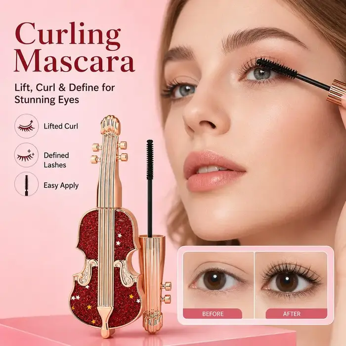 Mascara allongeant et recourbant Violin, waterproof, avec brosse fine et très fine pour un recourbement longue durée, sans bavures, pour un maquillage des yeux soigné.