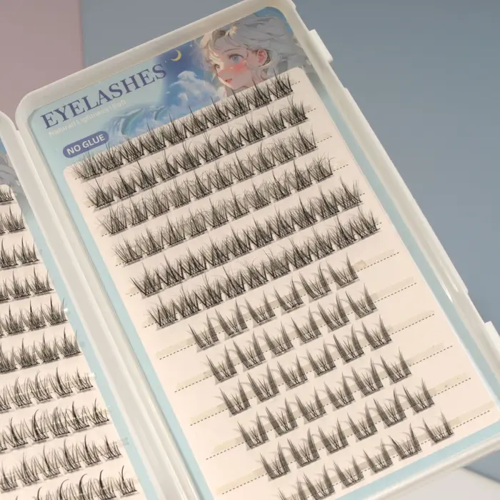1 boîte de 4 faux cils autocollants - cils bouclés de longueur mixte C
