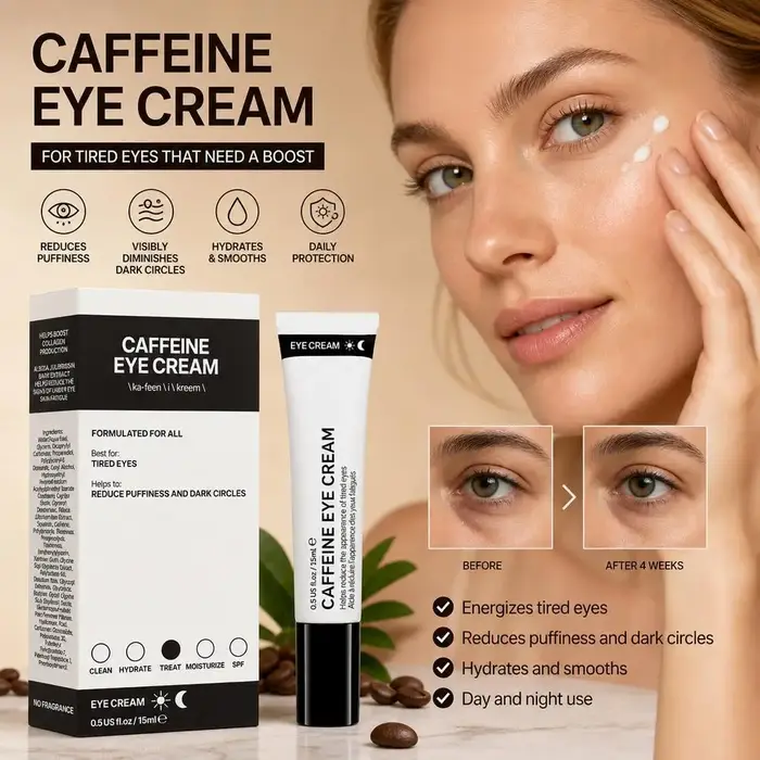 Crème pour les yeux à la caféine réduit les poches et les cernes, crème revitalisante légère pour le contour des yeux avec caféine, soin raffermissant pour les yeux