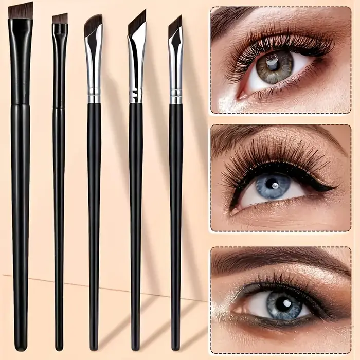 Ensemble de 5 pinceaux pour eye-liner, avec lame fine inclinée, adaptés à une application précise -