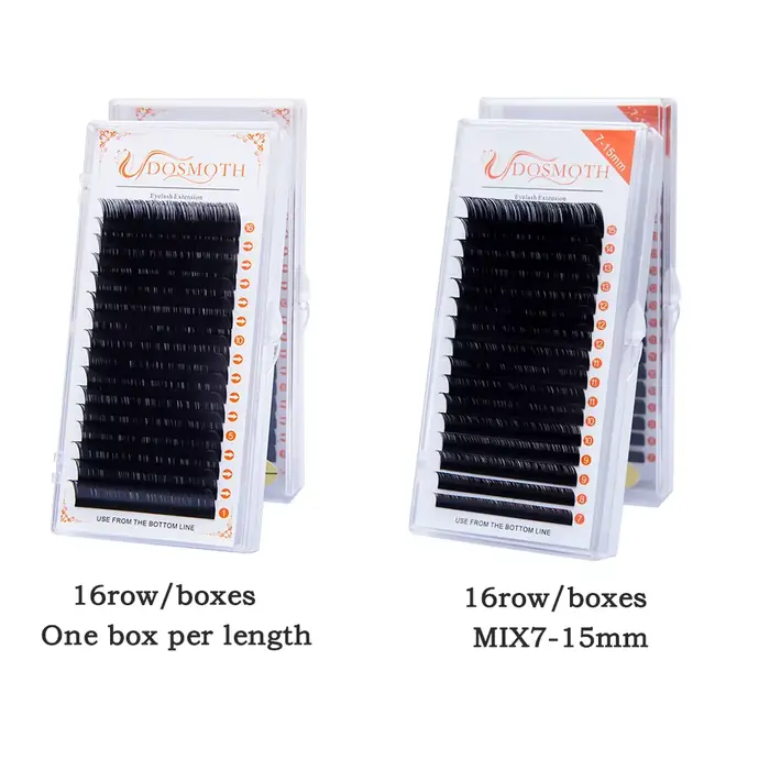 DOSMOTH 10 boîtes 16 rangées 7-16mm extensions de cils de vison supples Extension de faux cils indiv