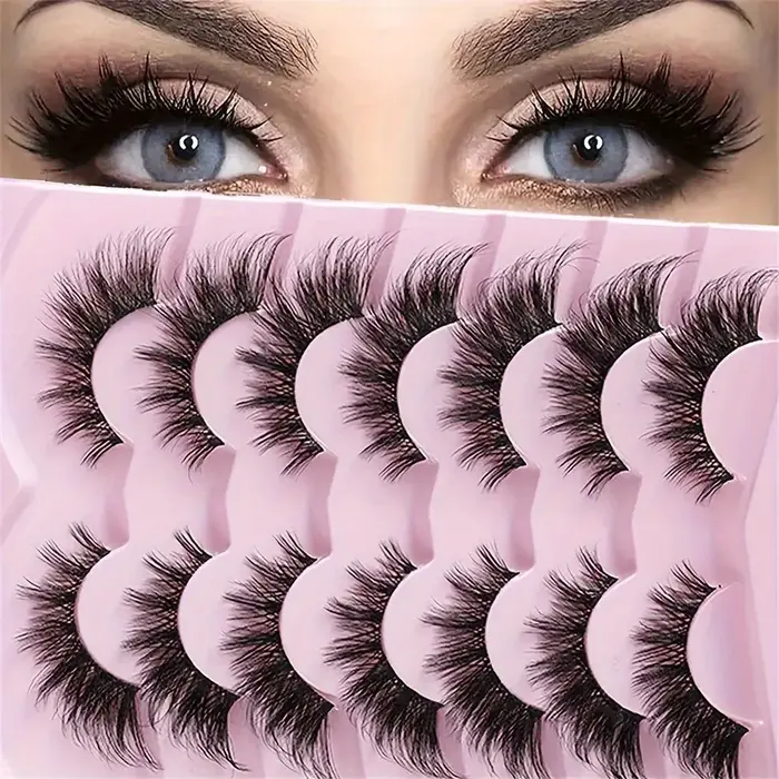 Faux cils 7 paires – Coin étendu d'aspect naturel, ensemble de cils à bande volumineuse, forme de pa