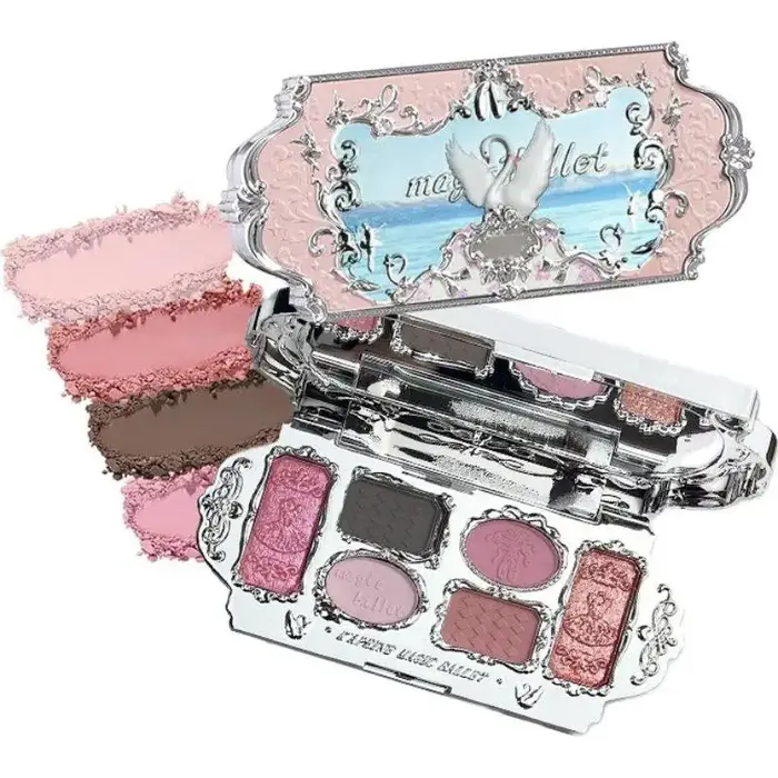 Palette de fards à paupières Black Swan 6 couleurs, tons froids, fini mat, pailleté, scintillant fin, maquillage gothique smoky pour les yeux, palette visage