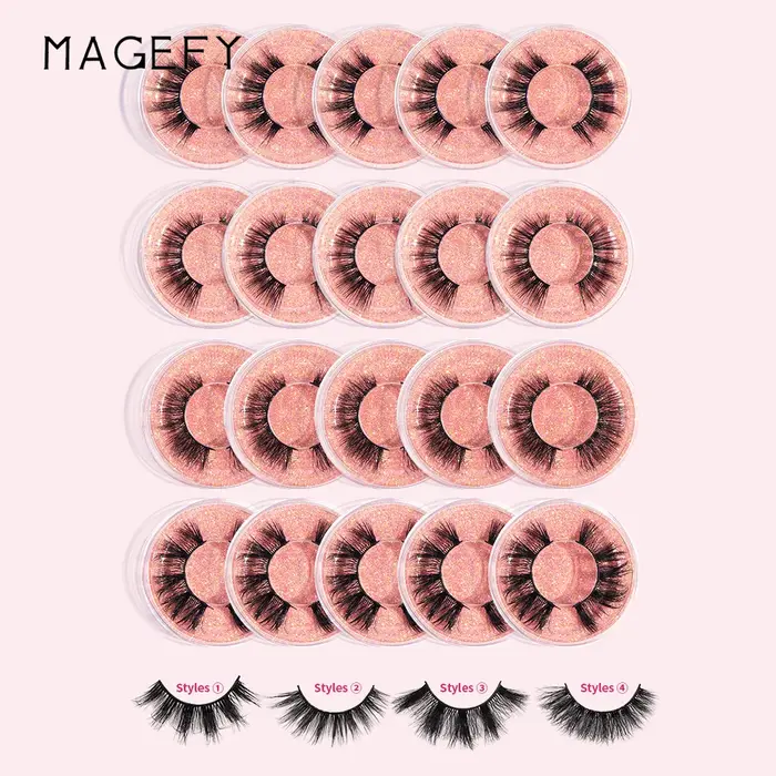 MAGEFY 20 paires de Faux cils Style mixte Curling naturel réutilisable Portable emballage individuel