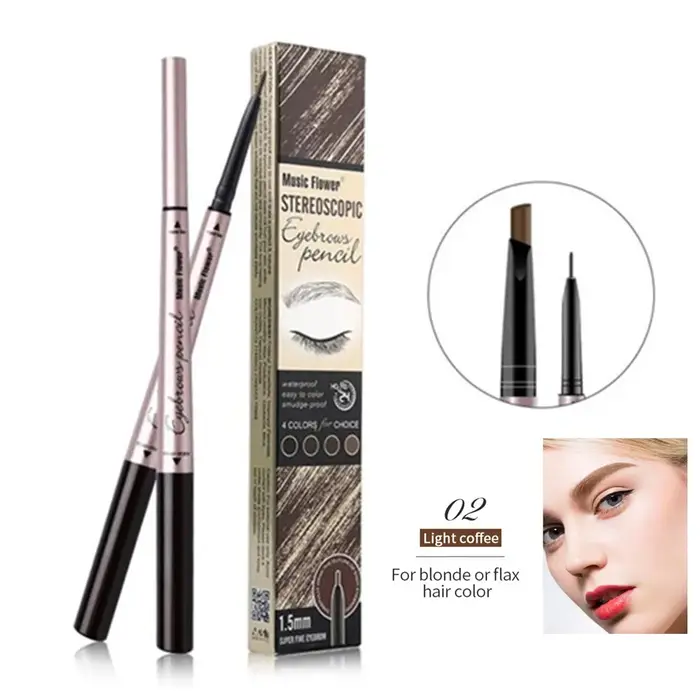 Musique fleur 4 couleurs Double tête crayon à sourcils imperméable longue durée maquillage des yeux