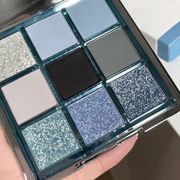 Palette de fards à paupières 9 couleurs, bleu noir nacré, maquillage pour les yeux, couleurs vives, brillantes, imperméables et durables
