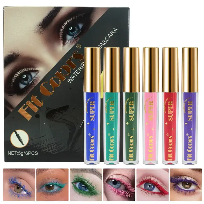 Mascara coloré imperméable, 6 couleurs/ensemble, bleu, blanc, noir, violet, allonge les cils, Extension des yeux, maquillage pour fête