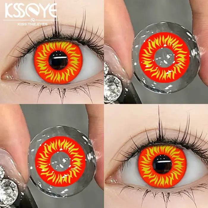 KSSEYE-Lentilles de Contact Colorées pour Halloween, Cosplay, Rouge, Anime, Doux, Belle Pupille, Jau
