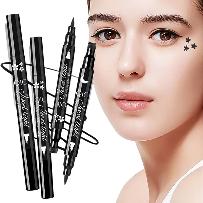 Ensemble de stylos eyeliner liquides à double embout avec tampons à encre noire