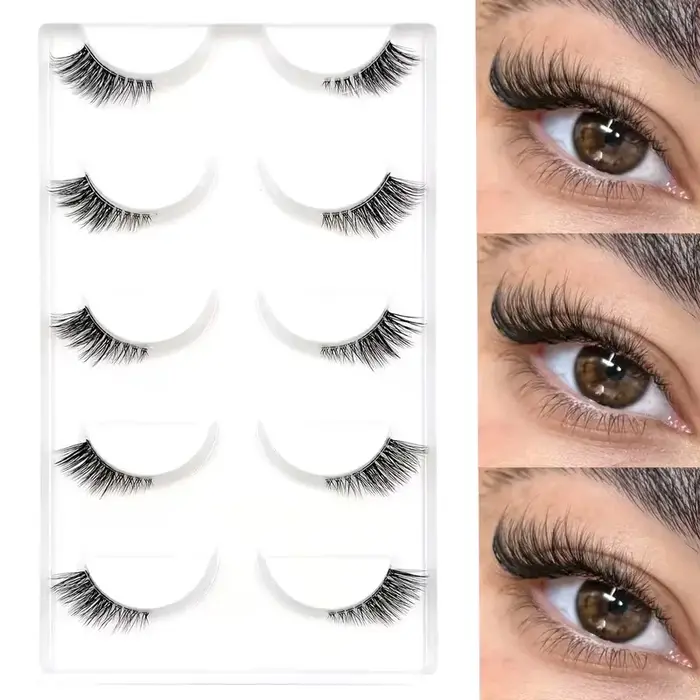 5 paires de demi-cils bouclés à l'aspect naturel - Ajoutez du volume et de la définition à vos yeux pour les rendez-vous