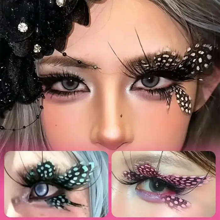 Faux cils créatifs en plumes naturelles à motif tacheté