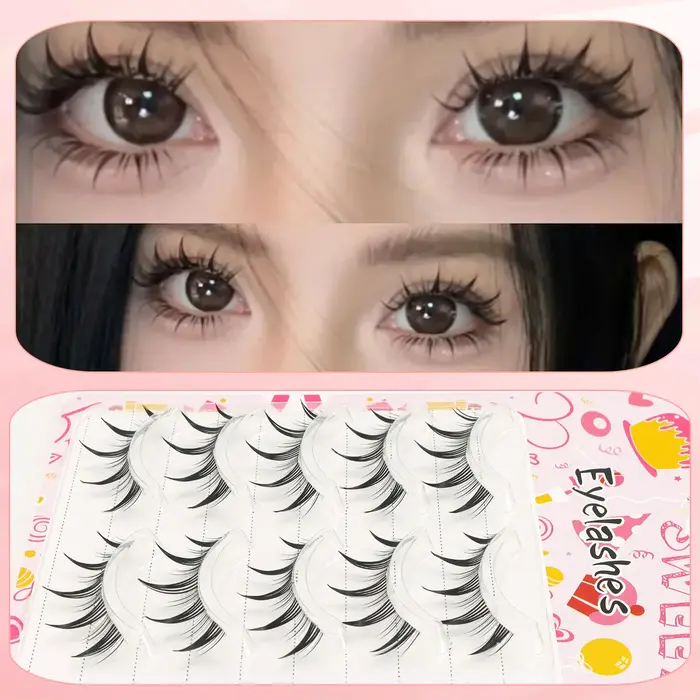5 paires de faux cils petit démon avec tiges transparentes et pointes pointues